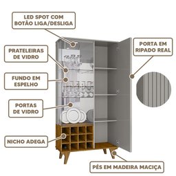 Cristaleira de Vidro 2 Portas Led Ripado Off White Naturalle Elba Bechara - 3