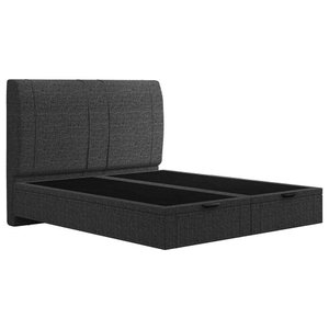 Cama King Flutuante Baú Cabeceira 195cm Fly S05 Linho Preto - Mpozenato