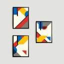 Ver imagem 1 de Kit 3 Quadros Abstratos Mondrian 24x18cm - com vidro:Madeira branca