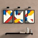 Ver imagem 2 de Kit 3 Quadros Abstratos Mondrian 24x18cm - com vidro:Madeira branca