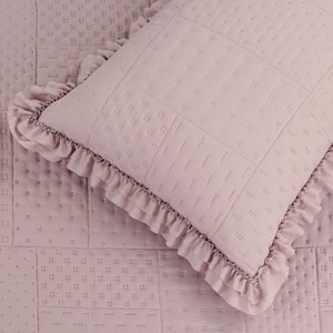 Colcha Babado King Fluffy 3pçs Rosé