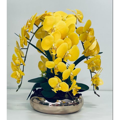Arranjo Flores 8 Orquídeas Artificiais Com Vaso
