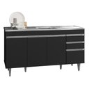 Ver imagem 1 de Balcão Gabinete com Pia Inox 150cm 4 Portas 2 Gavetas Preto