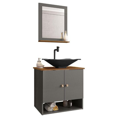 Conjunto de Banheiro com Gabinete 2 Portas, Cuba com Valvula, Torneira e 1 Espelheira Deli