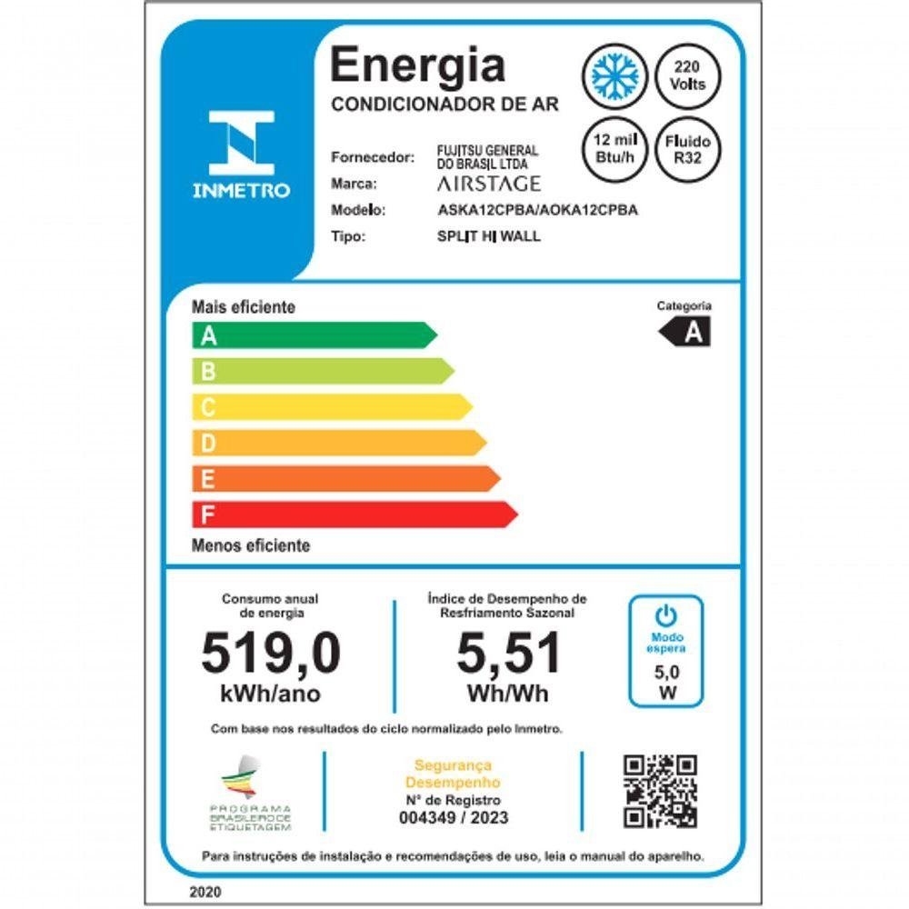 Ar Condicionado Split Hi Wall Fujitsu Airstage Essencial 12.000 Btus Frio 220v R-32 - 5