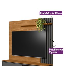 Painel Home Rack Ripado Linea Sevilha Nature / Chumbo (6069-207063) Linea Brasil - 6