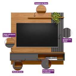 Painel Home Rack Ripado Linea Sevilha Nature / Chumbo (6069-207063) Linea Brasil - 4