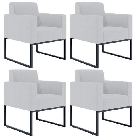 Kit 4 Poltronas Decorativas para Sala Recepção Base Fixa de Metal Helô L02 Linho Cinza - Lyam