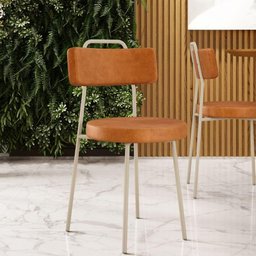 Kit 06 Cadeiras Decorativas Estofada Sala Jantar Barcelona Arena L02 Couríssimo Canela - Lyam - 2