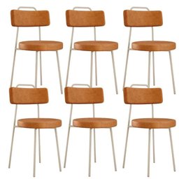 Kit 06 Cadeiras Decorativas Estofada Sala Jantar Barcelona Arena L02 Couríssimo Canela - Lyam - 1
