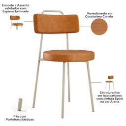 Kit 06 Cadeiras Decorativas Estofada Sala Jantar Barcelona Arena L02 Couríssimo Canela - Lyam - 4