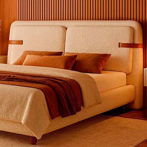 Cabeceira Casal Yun Boucle Off White - Sallar Home