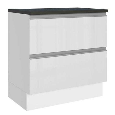 Balcão Armário de Cozinha 100% MDF 80 cm 2 Gavetas Frentes Branco Brilhante Acordes Madesa