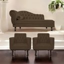Ver imagem 3 de Kit Diva Recamier Juliana 140cm Lado Direito e 02 Poltronas Classic Suede Marrom - Amarena Móveis