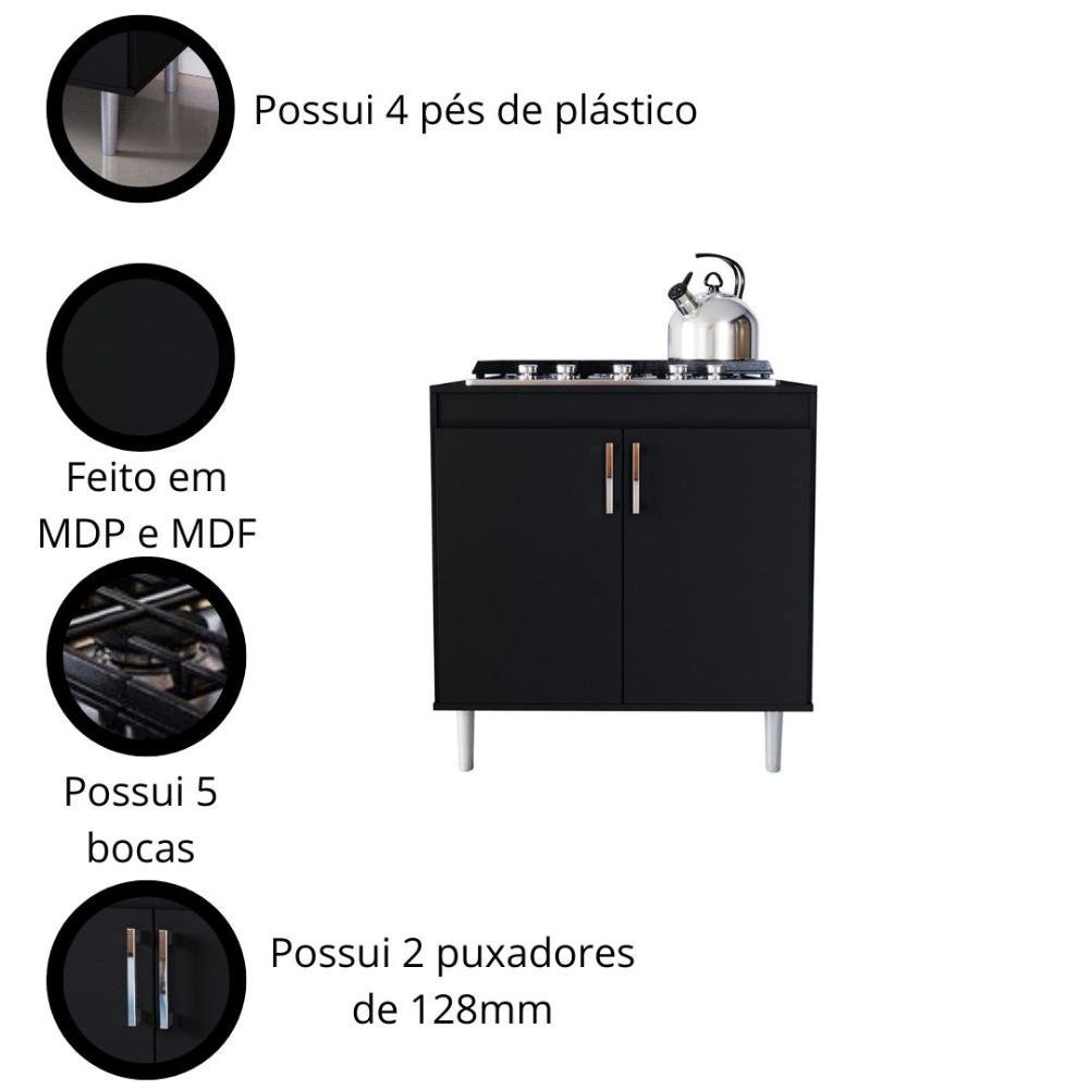 Balcão de Cozinha para Cooktop 0,80m 5 Bocas 2 Portas Turim - 3