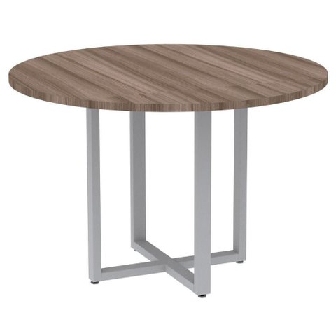 Mesa de Reunião Redonda P25 Pandin 110 Cm (largura) Tampo Mdp Walnut Pé Aço Tubular Cinza