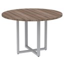 Ver imagem 1 de Mesa de Reunião Redonda P25 Pandin 110 Cm (largura) Tampo Mdp Walnut Pé Aço Tubular Cinza