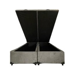 Cama Box Baú Queen Bipartido Blindado Suede Cinza Com Pistão A Gás - 1