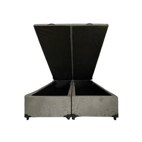 Cama Box Baú Queen Bipartido Blindado Suede Cinza Com Pistão A Gás