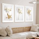 Ver imagem 2 de Kit 3 Quadros Grandes Flores Douradas 60x48cm:moldura Branca