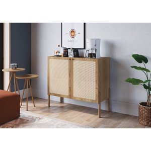 Balcão Bar 2 Portas 93cm Palhinha Pé Madeira 27928 Oslo Artesano - Hanover/pé Roble