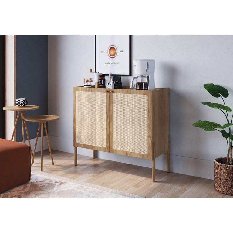 Balcão Bar 2 Portas 93cm Palhinha Pé Madeira 27928 Oslo Artesano - Hanover/pé Roble