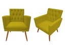 Ver imagem 1 de Kit 2 Poltronas Decorativa Nina Capitonê Couro Amarelo Pés Madeira Ms Decor