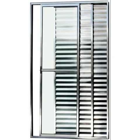 Porta de Aluminio Balcão 3 Folhas com Trinco Linha Leve:2,10 X 1,50/brilhante