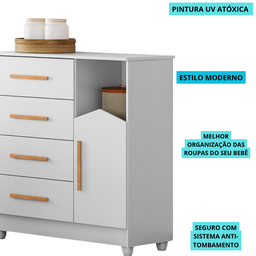 Cômoda Quarto Mdf Infantil Bebê 4 Gavetas 1 Porta Resistente:branco - 4