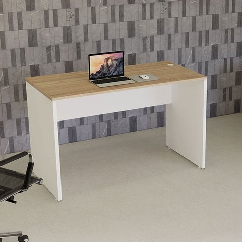 Mesa Escrivaninha Retangular X Escritório Pé Painel com Passa Cabos 120cm Executive Treviso e Branco Marrom