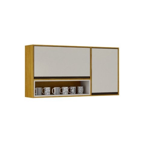 Armário Aéreo Eduarda Plus 2 Portas com Porta Condimentos Cinamomo/Off White