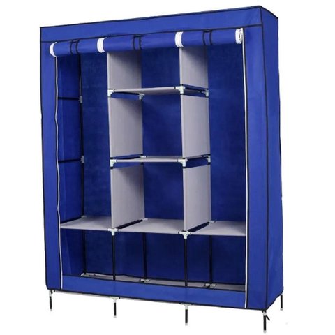 Armario Guarda Roupa Portatil Arara Cabideiro Prateleiras Dobravel Grande Organizador Azul