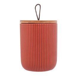 Potiche de Cerâmica com Tampa de Bambu e Pegador de Corda Lines Terracota 10cm X 12,5cm - Lyor - 4