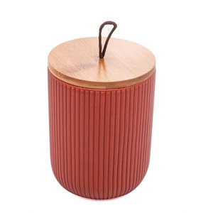 Potiche de Cerâmica com Tampa de Bambu e Pegador de Corda Lines Terracota 10cm X 12,5cm - Lyor