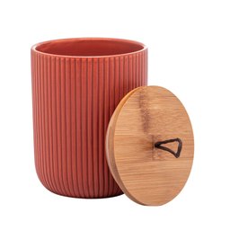 Potiche de Cerâmica com Tampa de Bambu e Pegador de Corda Lines Terracota 10cm X 12,5cm - Lyor - 2
