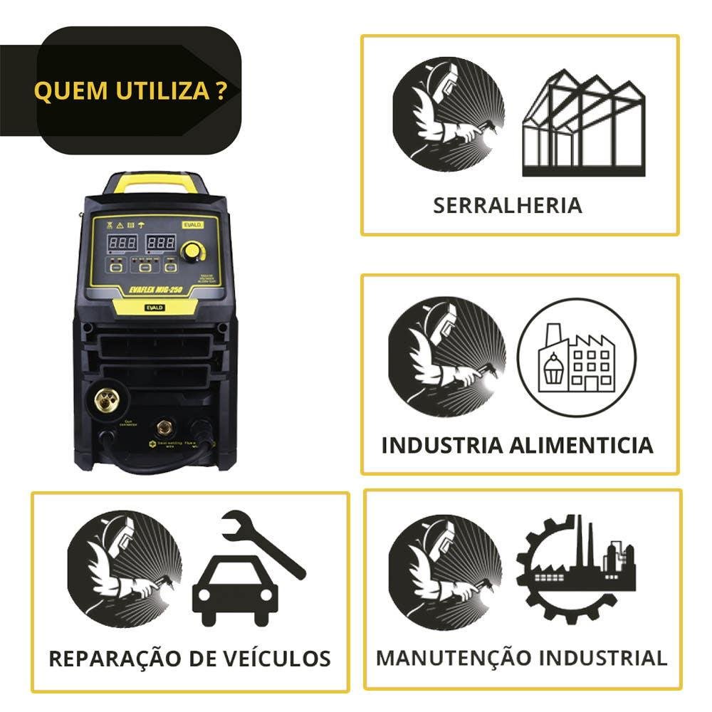 Máquina de Solda Multiprocesso Mig Pulse Alumínio Evaflex Mig-250 Evald-220v - 5