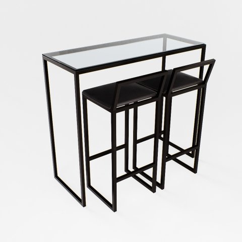 Bancada Cozinha Balcão Gourmet Vidro 2 Banquetas Estofado Pt