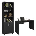 Ver imagem 1 de Mesa para Computador Gávea com Gaveta e Livreiro Office com Portas Pequenas Preto Trama - Móveis Leã