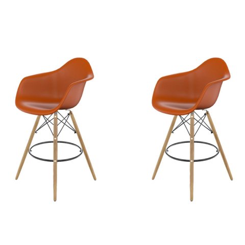 Conjunto com 2 Banquetas para Sala de Jantar Arm PP Dsw Laranja/Tangerina
