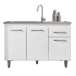 Balcão Gabinete para Pia sem Tampo 118cm França Ll Branco - Saga Decor - 1