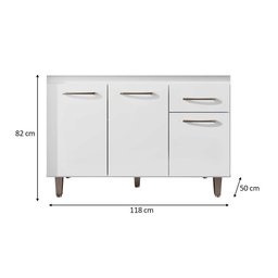 Balcão Gabinete para Pia sem Tampo 118cm França Ll Branco - Saga Decor - 4