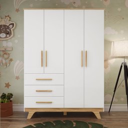 Guarda Roupa Infantil 4 Portas 3 Gavetas 100% Mdf Kakau Retrô - 7