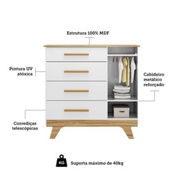 Cômoda Infantil 1 Porta 4 Gavetas 100% Mdf Kakau Retrô - 5