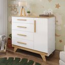Ver imagem 1 de Cômoda Infantil 1 Porta 4 Gavetas 119cm 100% MDF Kakau Retrô Yescasa Branco/Brilho/Amêndoa