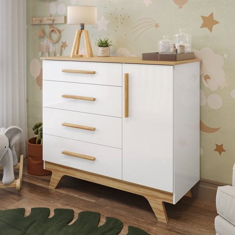 Cômoda Infantil 1 Porta 4 Gavetas 119cm 100% MDF Kakau Retrô Yescasa