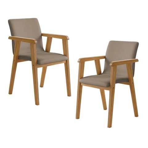 Kit 2 Cadeiras com Braço para Sala de Jantar Pés Madeira Maciça Flora Bege/Cinamomo/Veludo