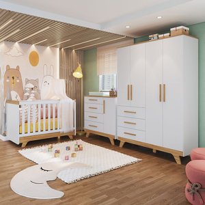 Quarto de Bebê Completo com Guarda Roupa Cômoda e Berço 100% Mdf Jolie Retrô Espresso Móveis