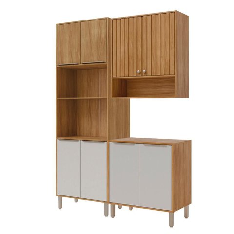 Armário de Cozinha Divina com Torre Quente 150 Cm 8 Portas Cinamomo/off White