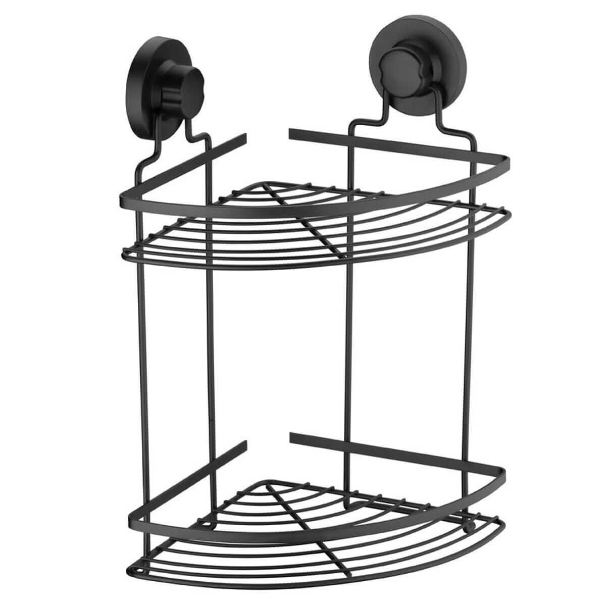 Suporte Porta Shampoo Preto com Ventosa Duplo Cantoneira Para Banheiro ...