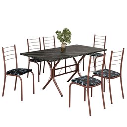 Conjunto Sala de Jantar Mesa Retangular 140x75cm Tampo Ardósia Indiana 6 Cadeiras Rio - 2